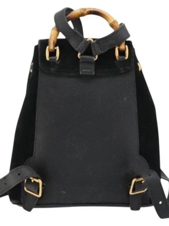 GUCCI Bamboo Backpack Suede Black Gold 003 1705 0030 Auth 177608 main image 11